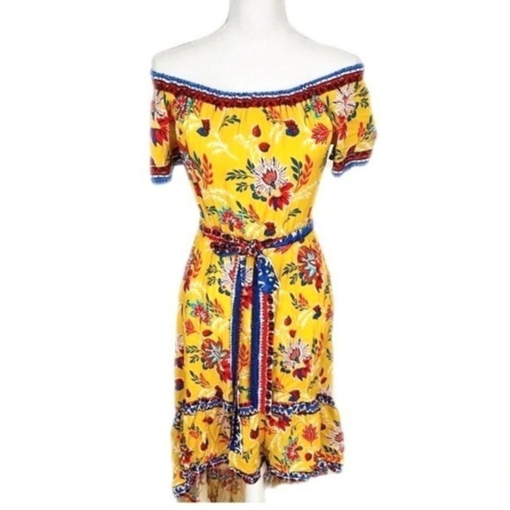Flying Tomato Floral Off-Shoulder Hi-Lo Dress Women L Yellow